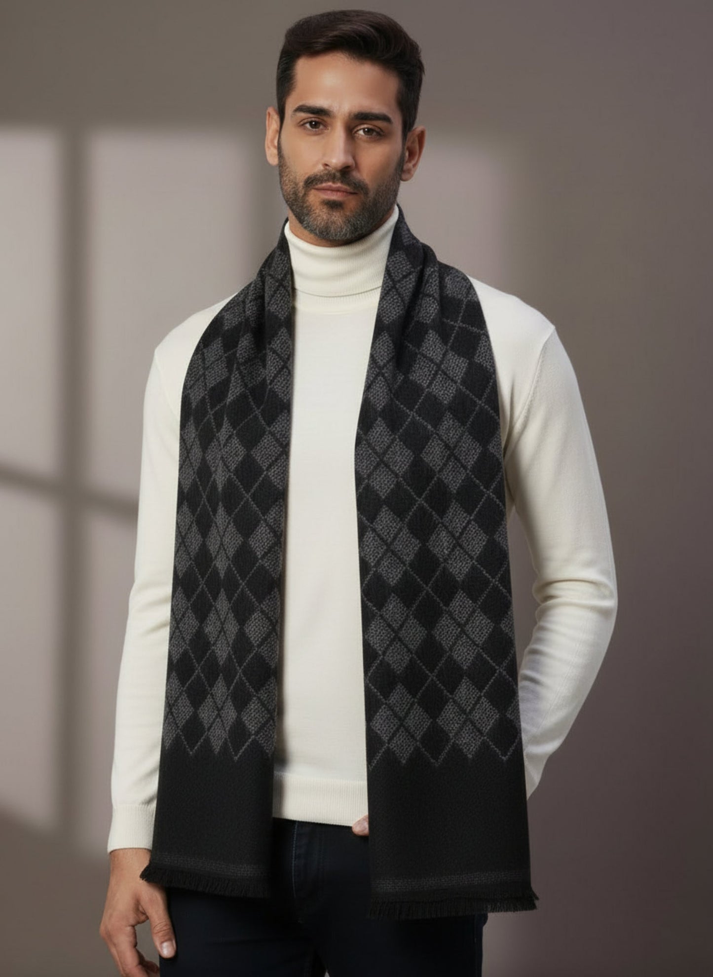 Soft Woollen Muffler for Men | Black Grey Scarf