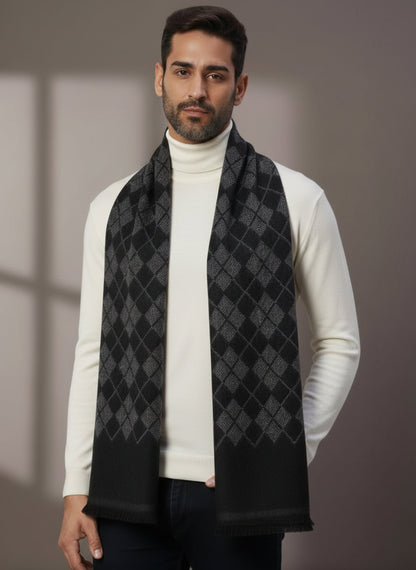 Soft Woollen Muffler for Men | Black Grey Scarf