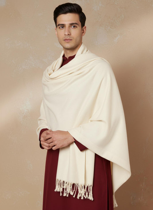 Men Lightweight Solid Color Warm Stole | Off White