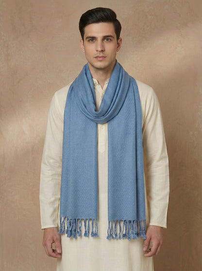 Men Lightweight Solid Color Warm Stole | Dark Sky Blue - view 3