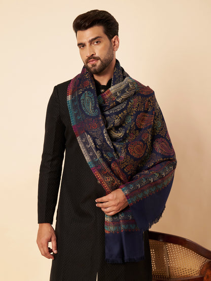 Multicolor Paisley Kani Weave with Zari Work | Navy Blue