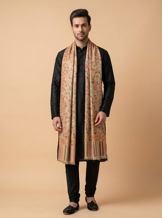 Kani Woven Shawl for Men in Paisley Design Weaving | Brown