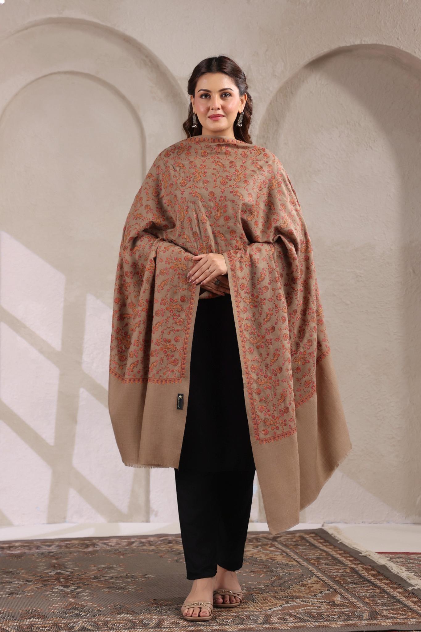 Pure Wool Shawl with All-over Multicolour Royal Paisley Sozni Embroidery - view 6