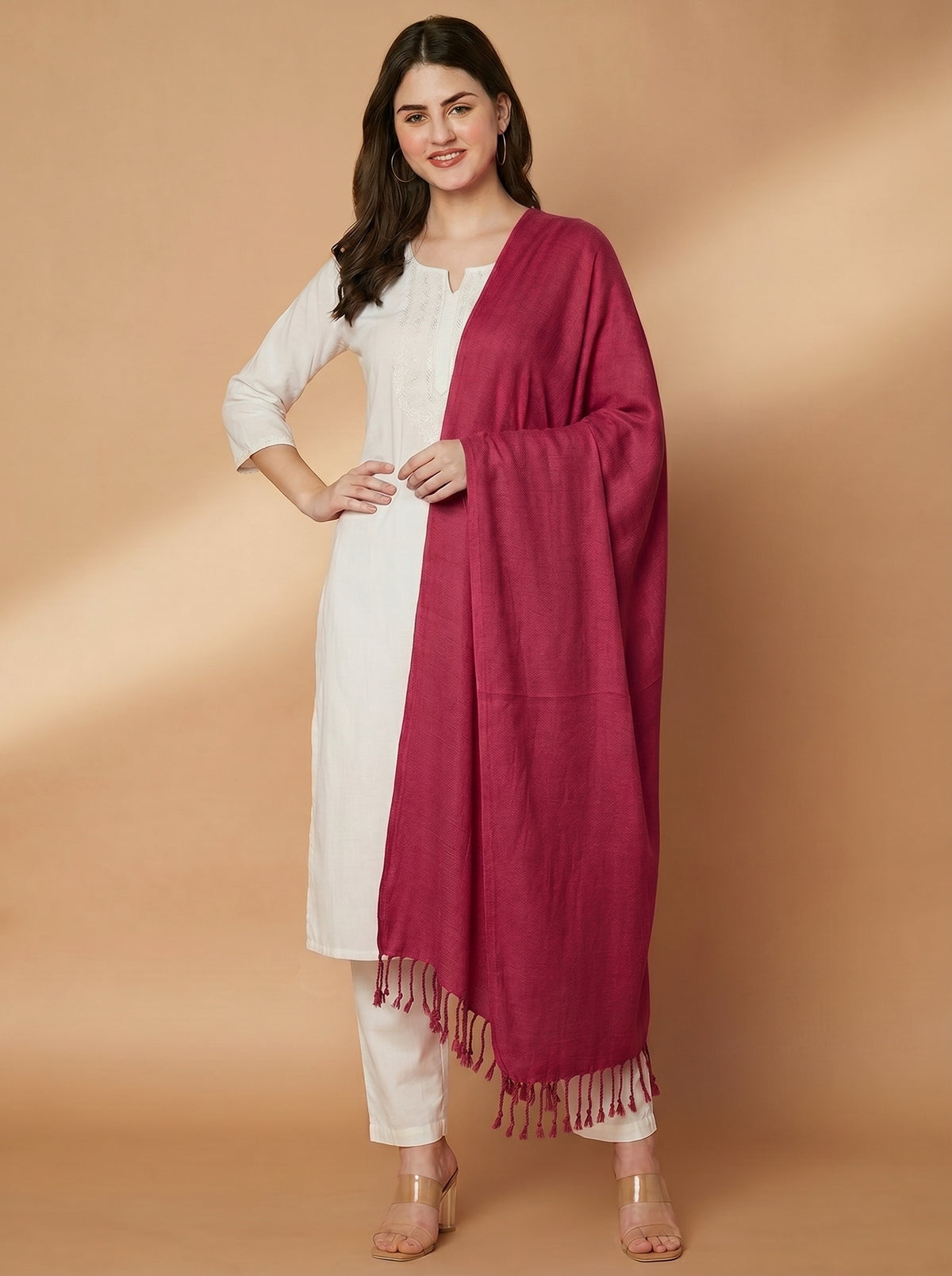 Plain Rose Woolen Stole for Women | Rose - view 2