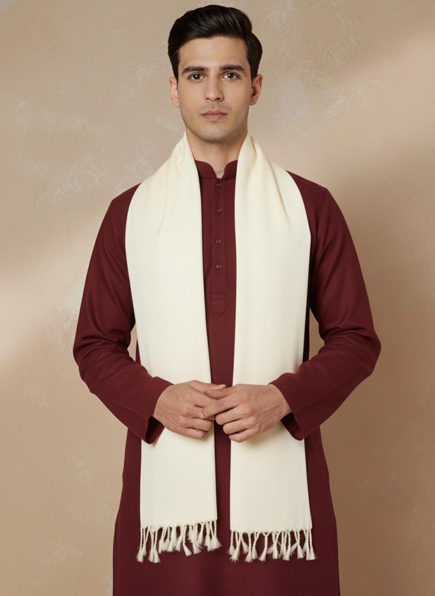 Men Lightweight Solid Color Warm Stole | Off White