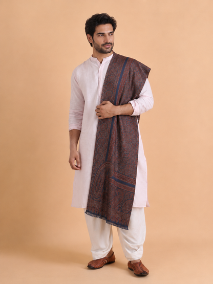Kashmiri Kani Stole for Men in Floral Weaving | Grey - view 2