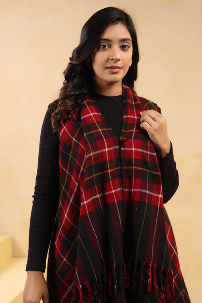 Women's Sleeveless Checkered Shrug Cardigan | Black