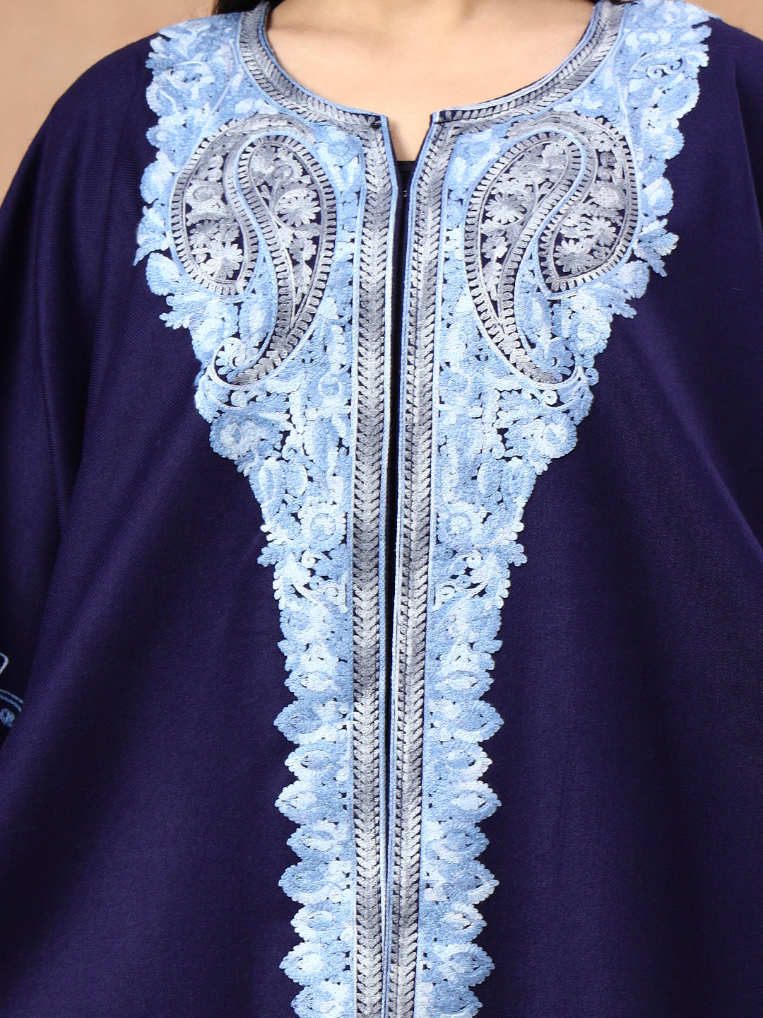 Aari Paisley Embroidery Blue Pheran Shrug - view 3