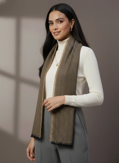 Soft Woollen Muffler for Women | Light Brown Zigzag Scarf