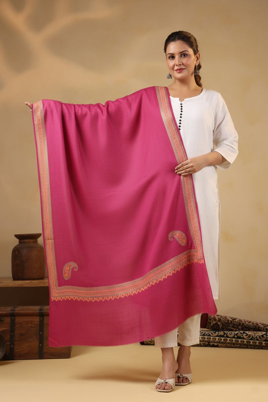 Kashmiri Sozni Zari Embroidery Shawl | Pink