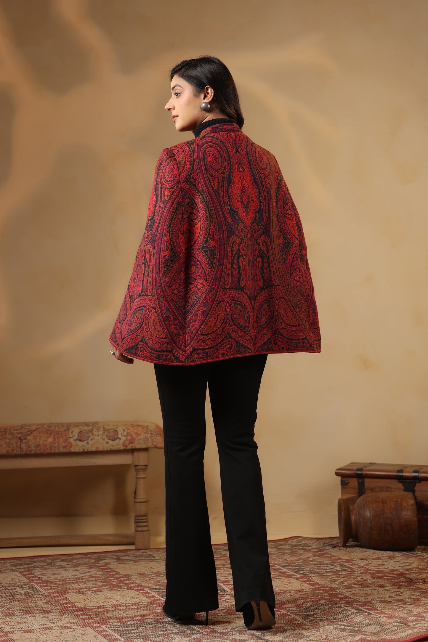 Women's Royal Designer Paisley Weave Cape Jacket | Red