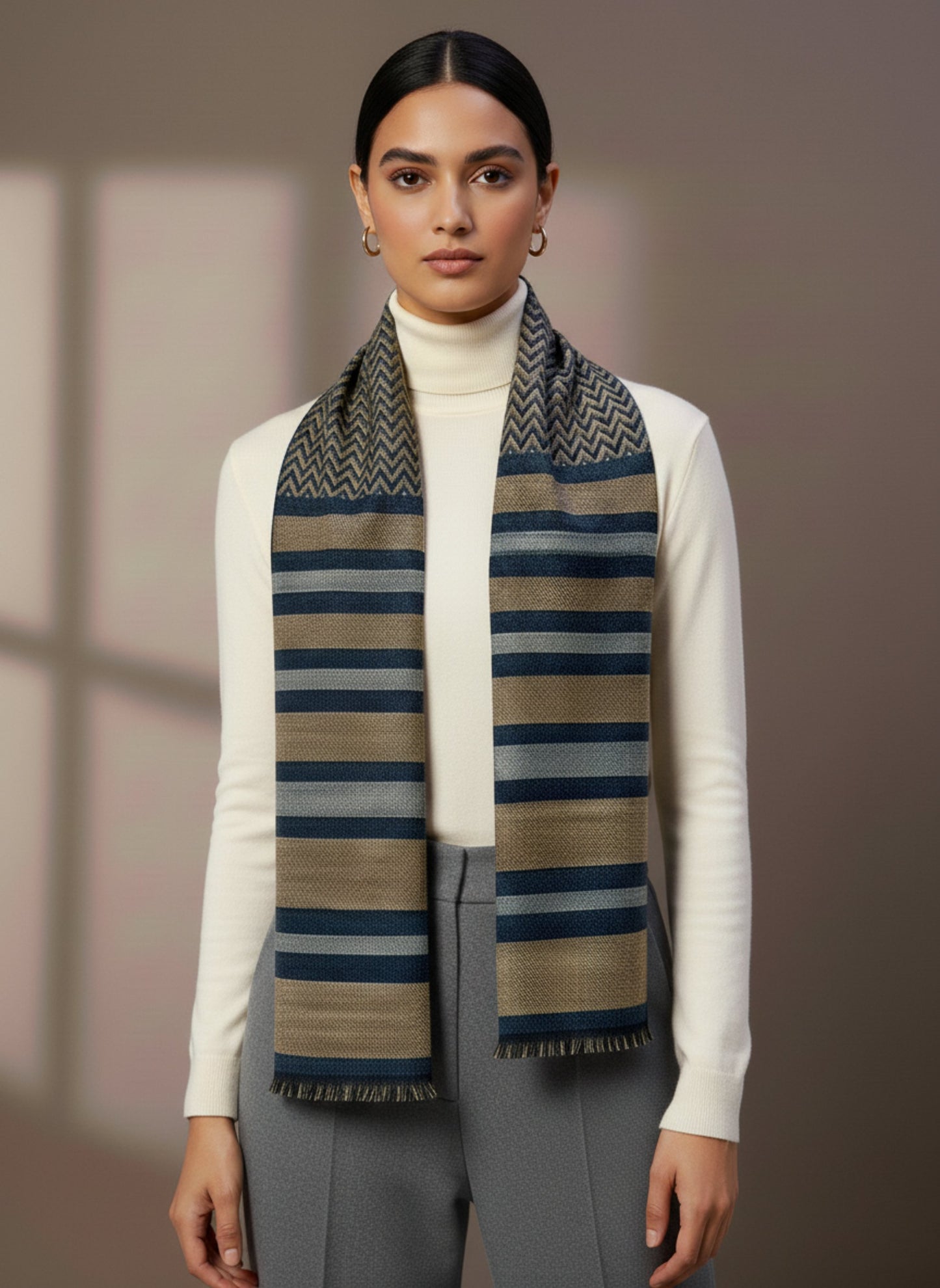 Soft Woollen Muffler for Women | Copper Grey Scarf