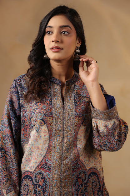 Women's Kaani Woven Winter Kurta | Navy Blue
