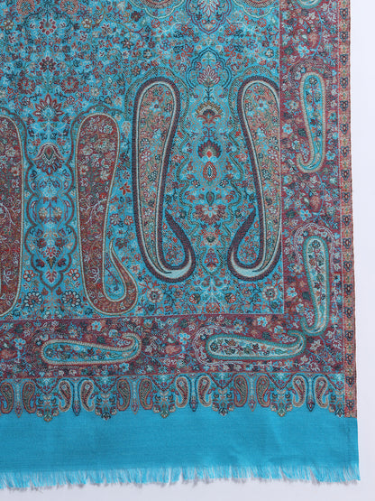 Kani Pure Wool Shawl for Men with Paisley Equisite Royal Pattern | Cyan - view 6