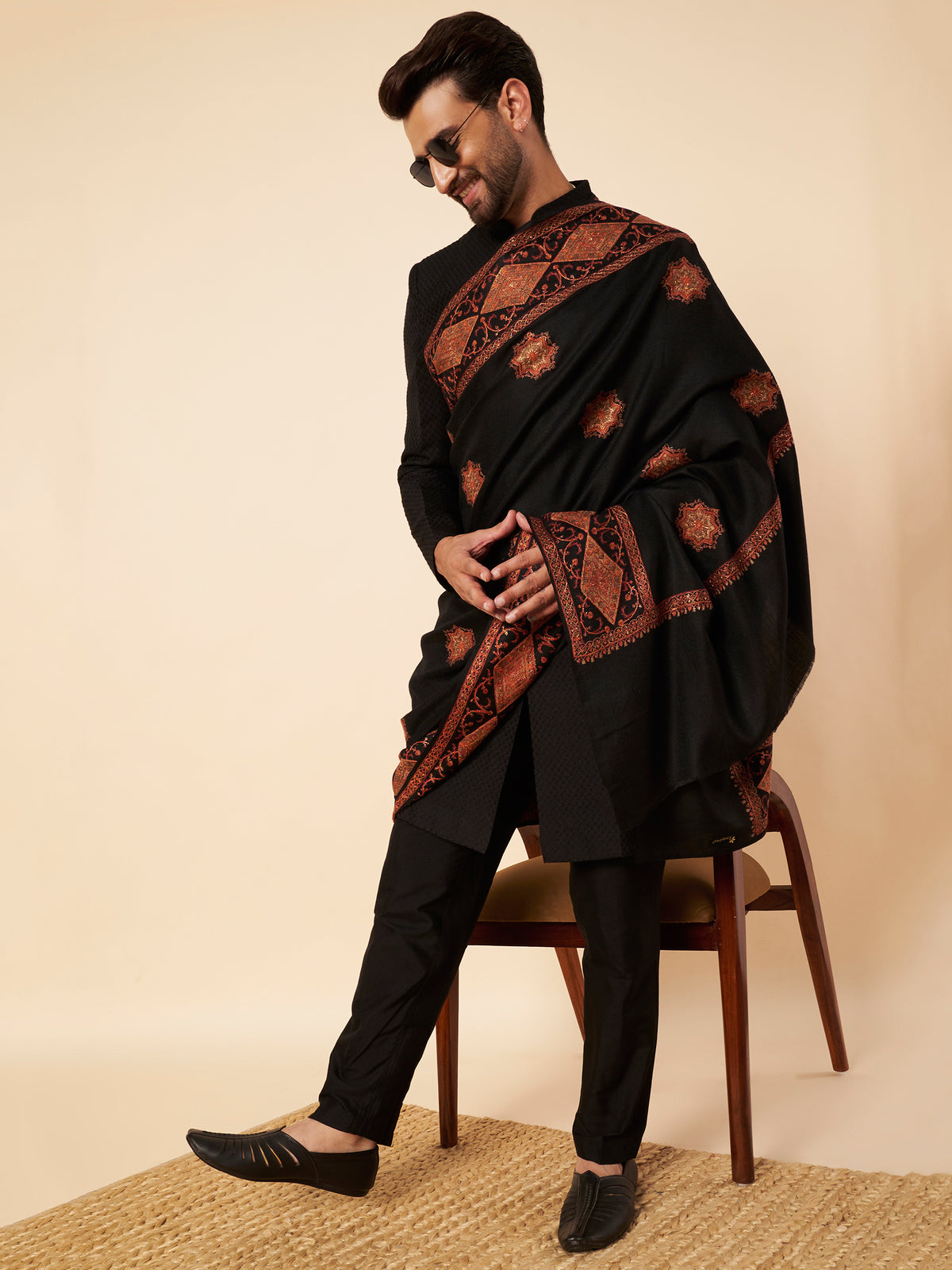 Pure Wool Shawl with Royal Motifs Sozni Embroidery