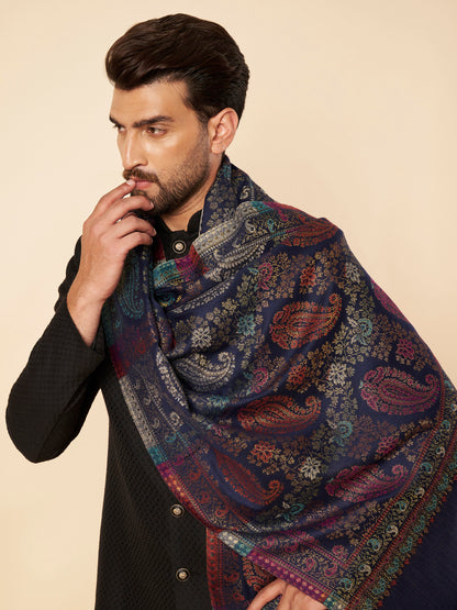 Multicolor Paisley Kani Weave with Zari Work | Navy Blue