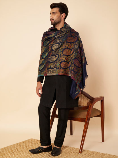 Multicolor Paisley Kani Weave with Zari Work | Navy Blue