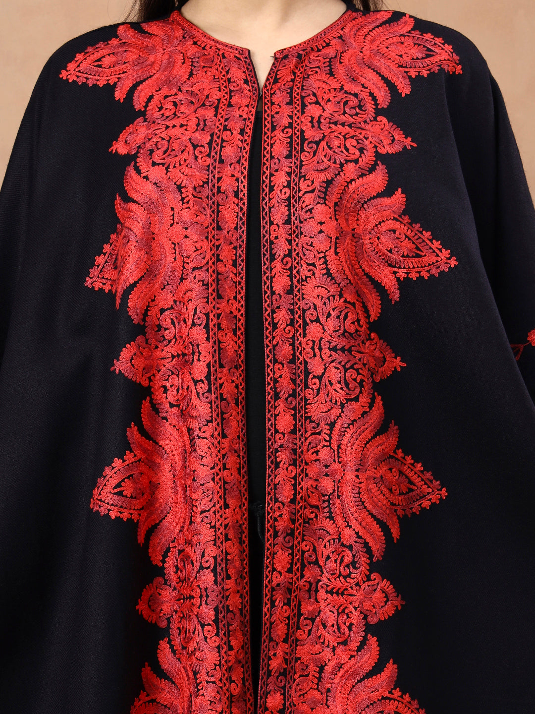 Floral Aari Embroidery Black Pheran Shrug