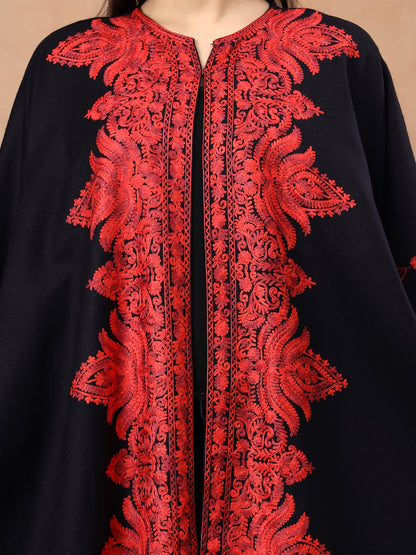 Floral Aari Embroidery Black Pheran Shrug