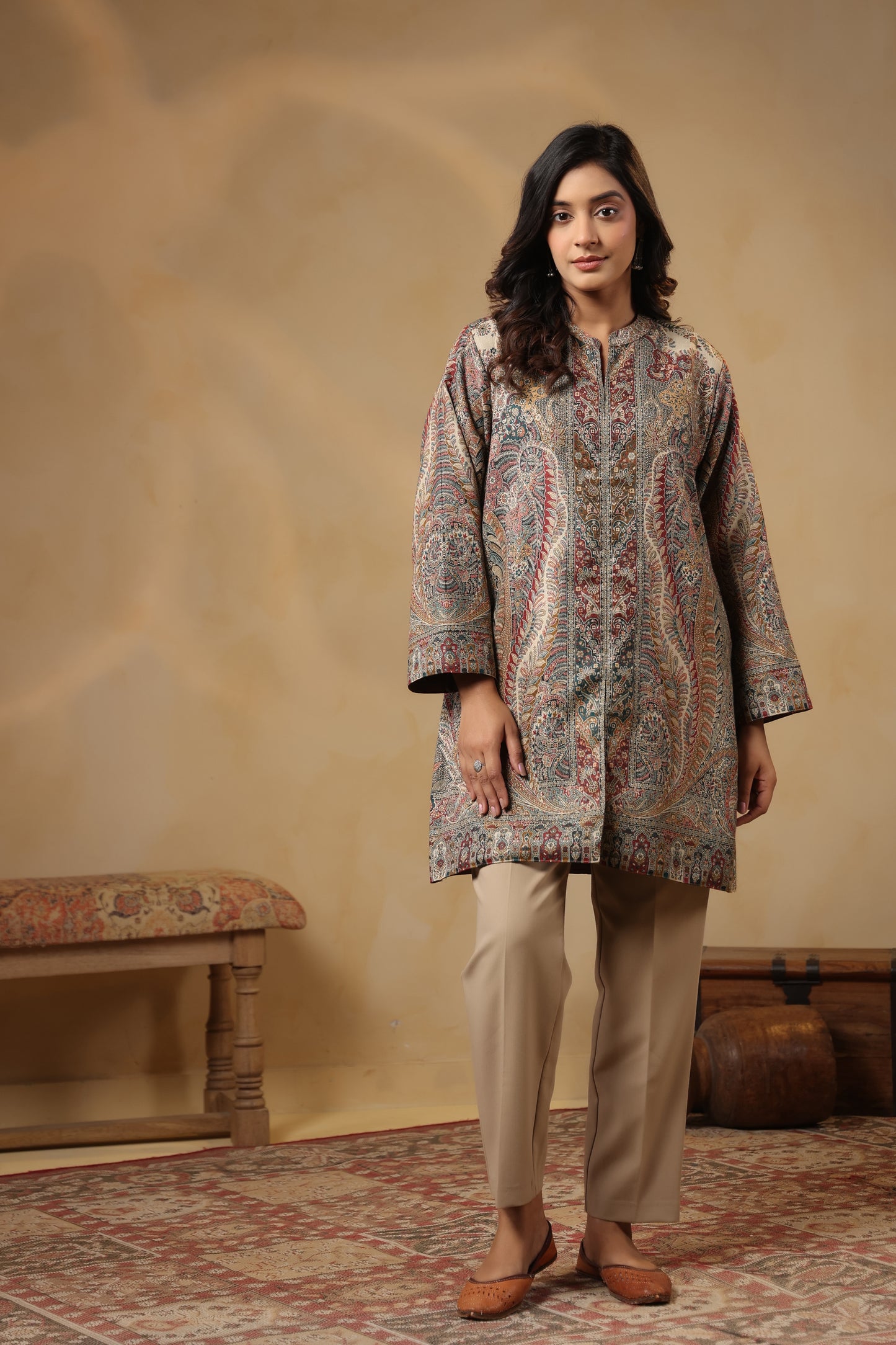 Women's Kaani Woven Winter Kurta | Multicolour