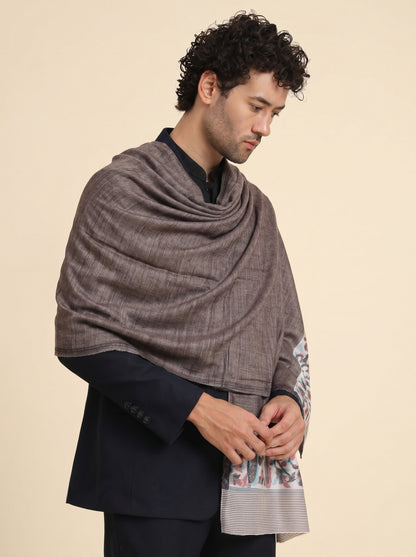 Ultra Soft Fine-Wool Kani Woven Stole for Men | Grey - view 4