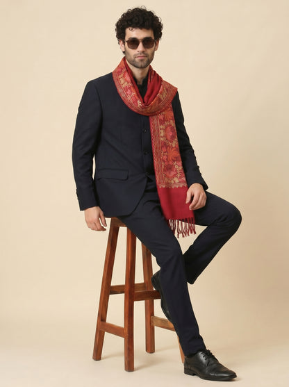 Kashmiri Aari Embroidery Woollen Stole for Men | Red - view 6