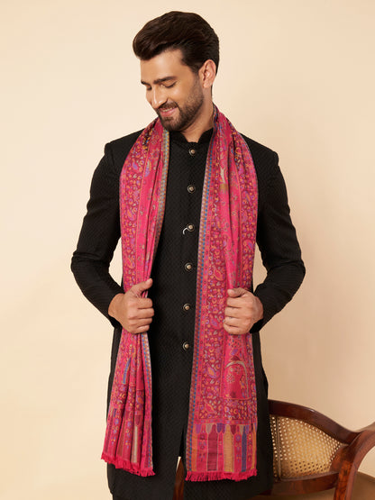 Kani Weave Lightweight Woolen Stole for Men | Magenta