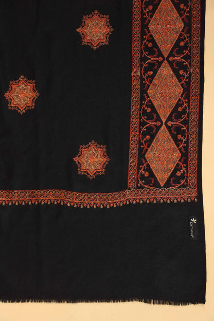 Kashmiri Sozni Floral Embroidery Shawl | Black