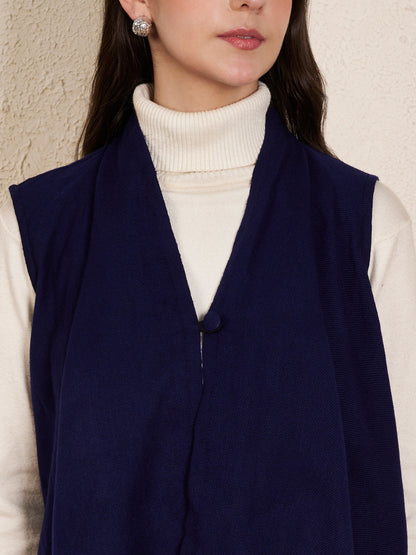 Women's Sleeveless Plain Shrug Cardigan | Navy Blue