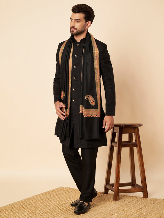 Pure Wool Shawl with Royal Kashmiri Sozni Embroidery and Zari Border