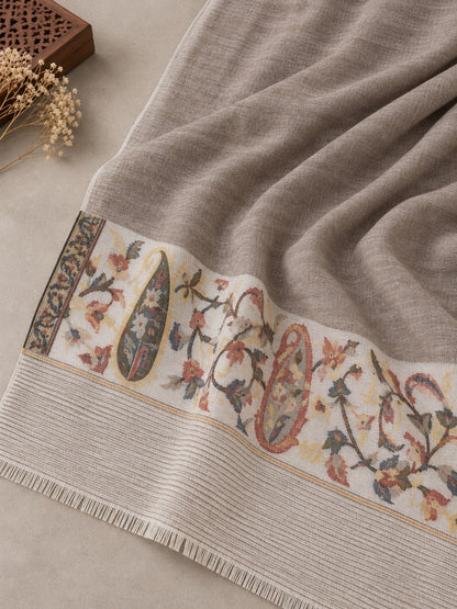 Ultra Soft Fine-Wool Kani Woven Stole for Men | Taupe - view 5