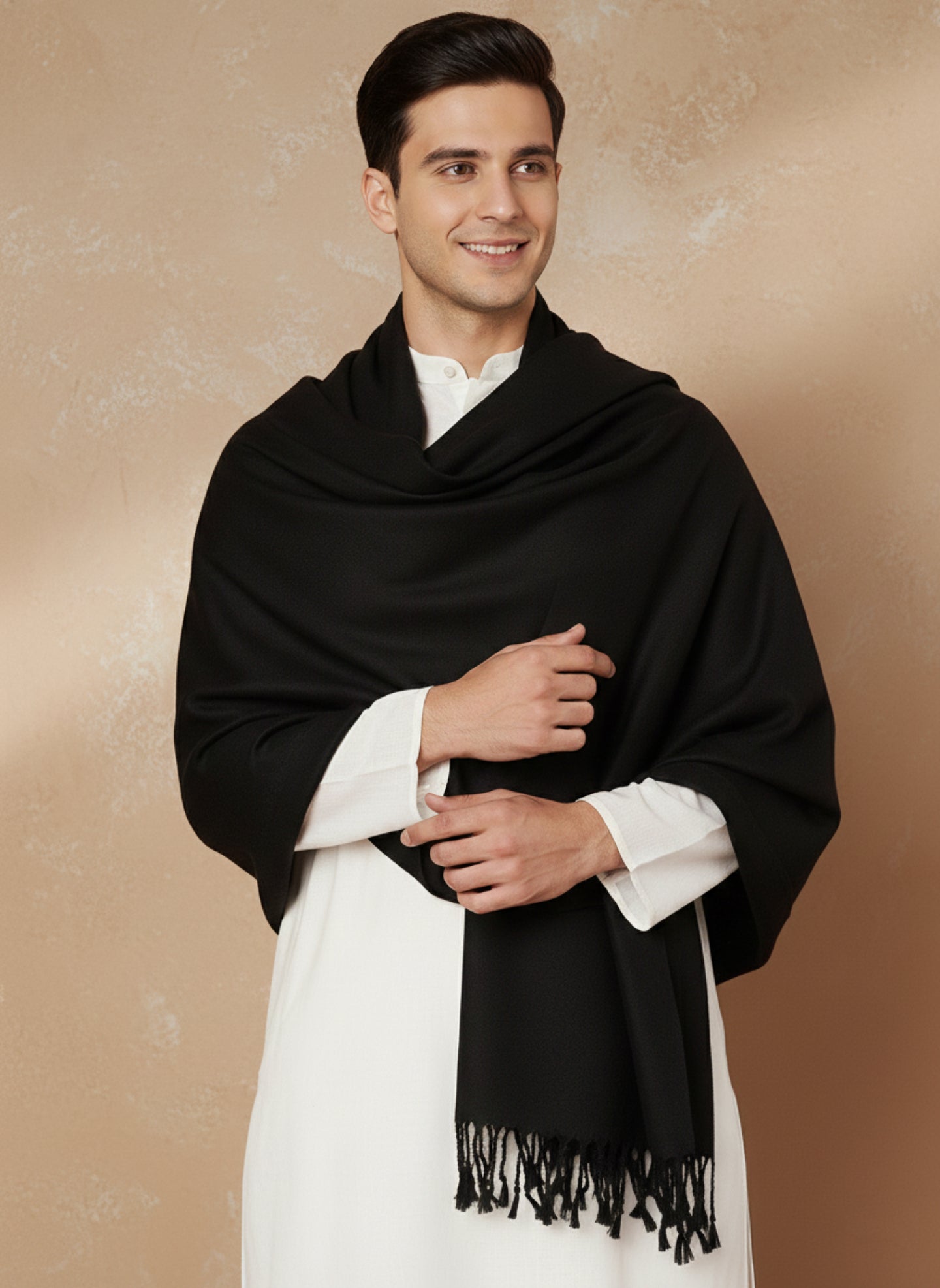 Men Lightweight Solid Color Warm Stole | Black