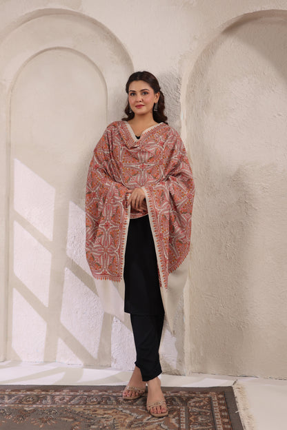 Pure Wool Shawl with All-over Floral Multicolour Sozni Embroidery - view 2