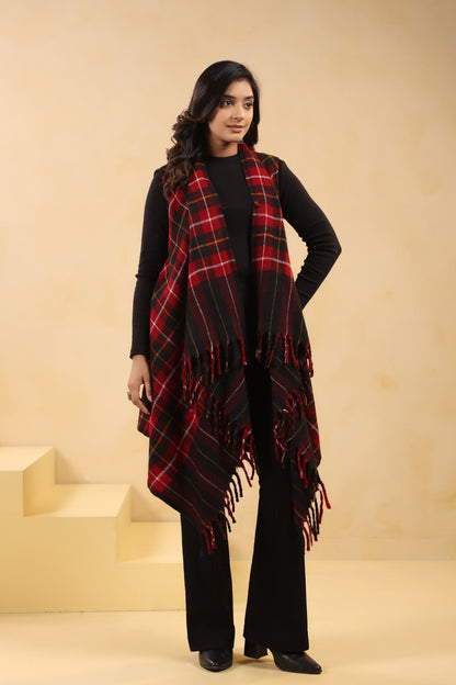 Women's Sleeveless Checkered Shrug Cardigan | Black