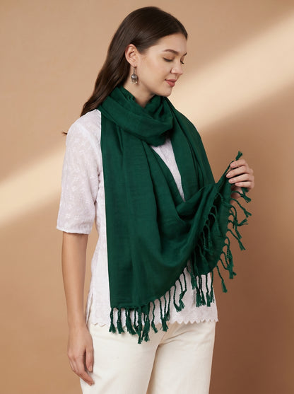 Plain Bottle Green Woolen Stole for Women | Bottle Green - view 5
