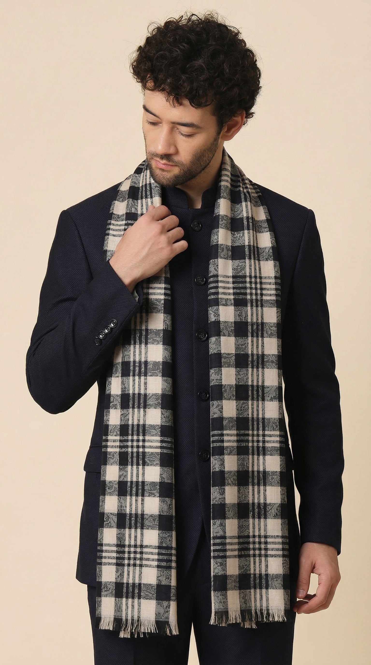 Ultra Soft Woven Stole for Men | Cream - view 5