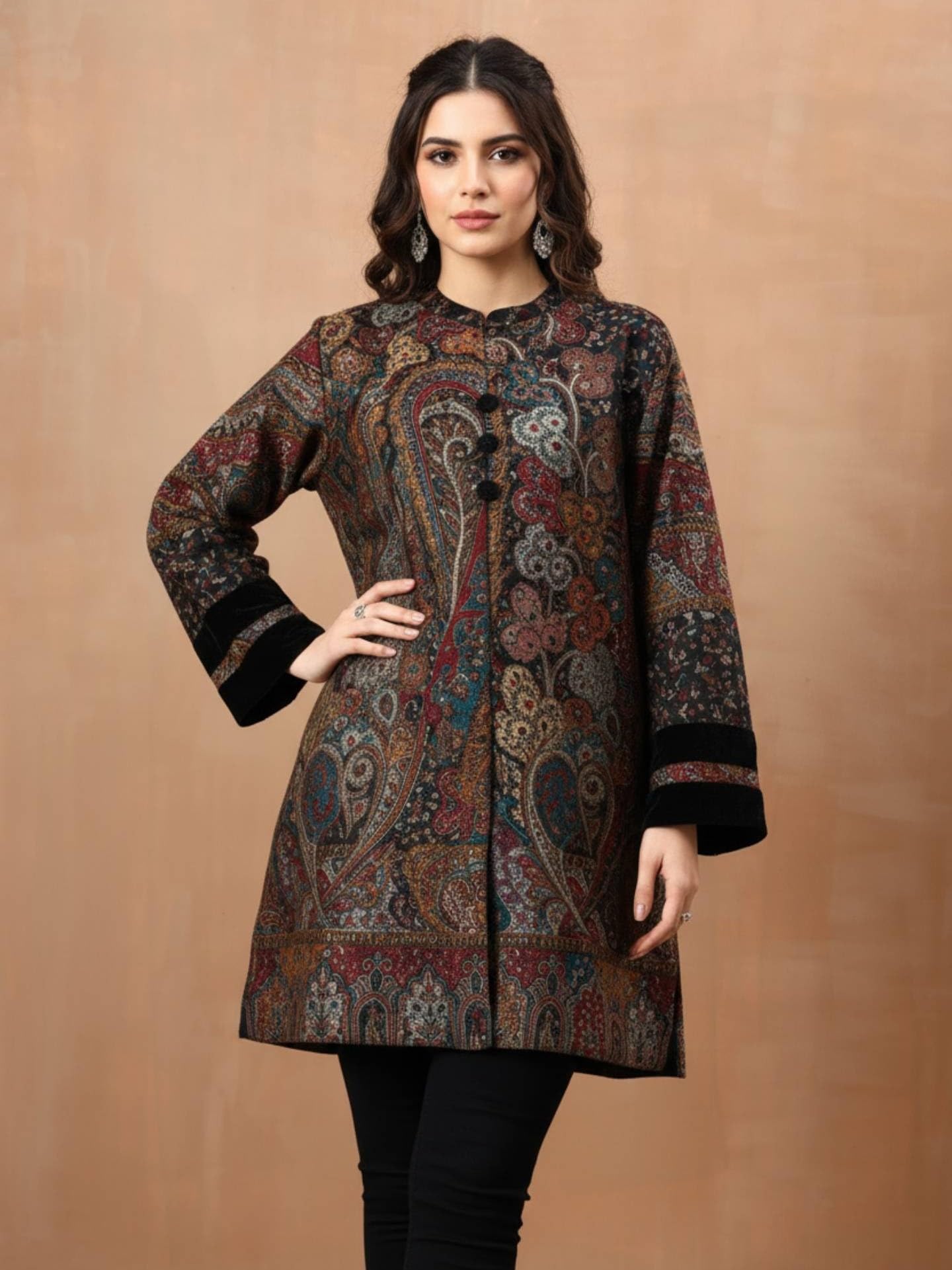 Women's Kaani Woven Winter Kurta | Black