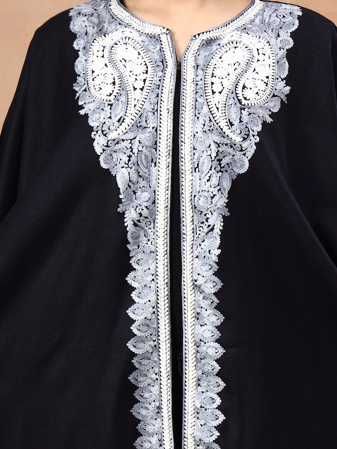 Aari Paisley Embroidery Black Pheran Shrug - view 5