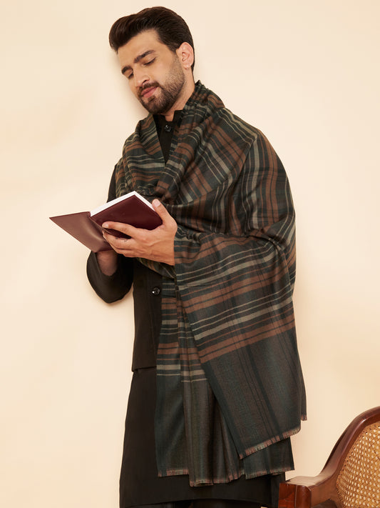 Men's Woollen Lohi Shawl | Grey Stripe