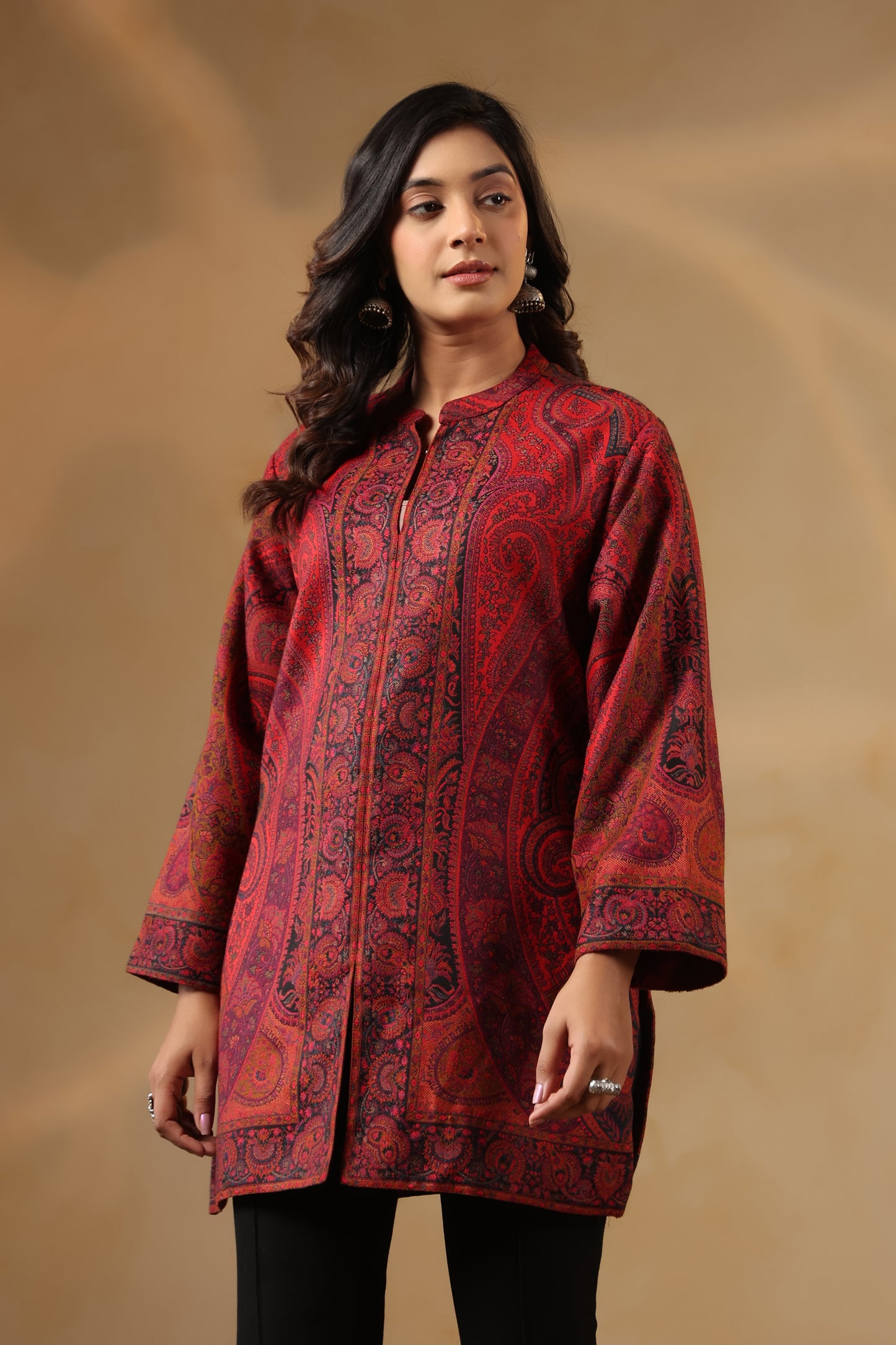 Women's Kaani Woven Winter Kurta | Maroon