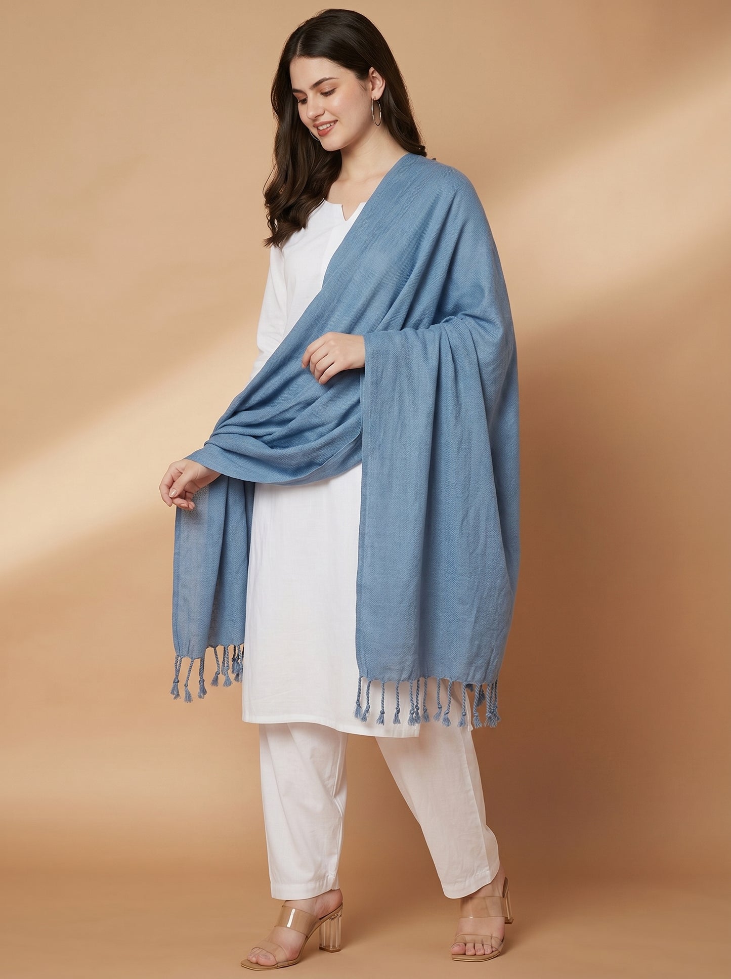 Plain Dark Sky Blue Woolen Stole for Women | Dark Sky Blue - view 4
