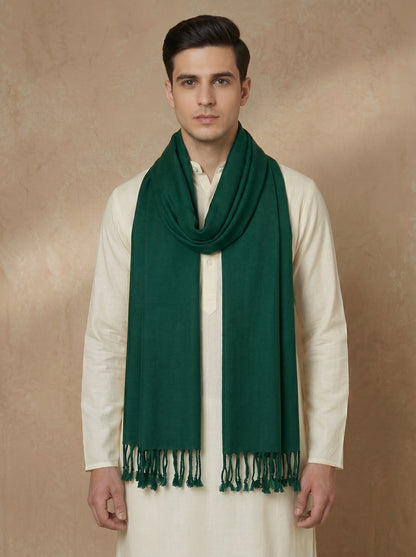 Men Lightweight Solid Color Warm Stole | Bottle Green - view 4