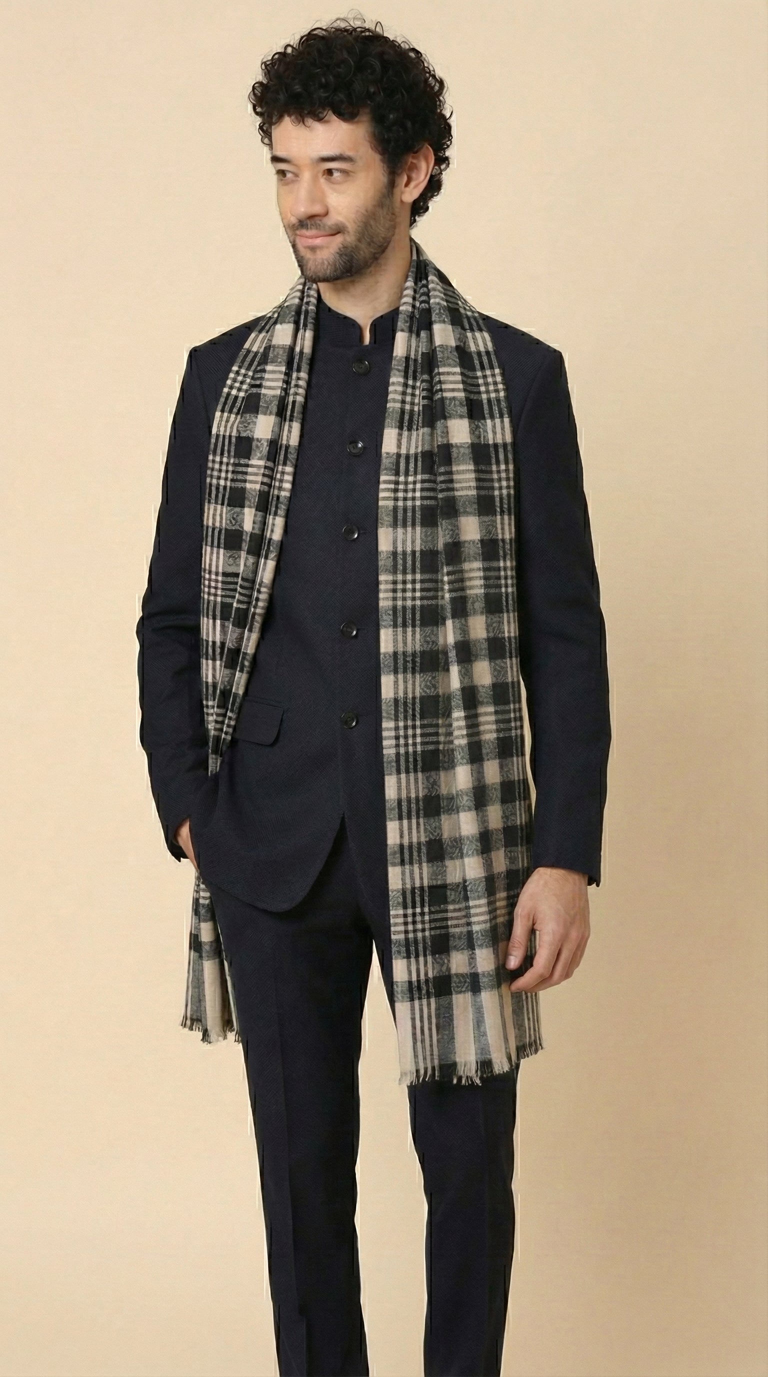 Ultra Soft Woven Stole for Men | Cream - view 2
