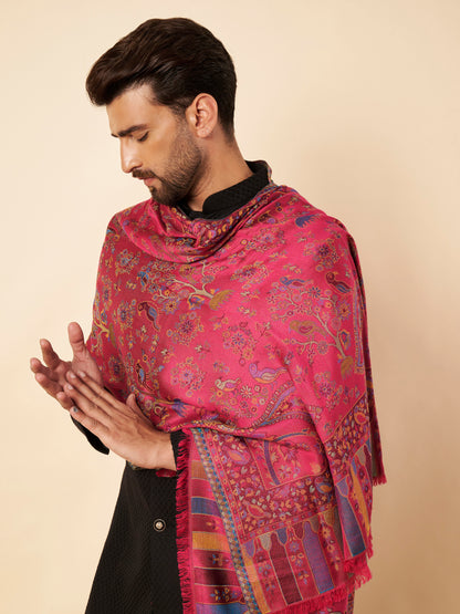 Kani Weave Lightweight Woolen Stole for Men | Magenta - view 2