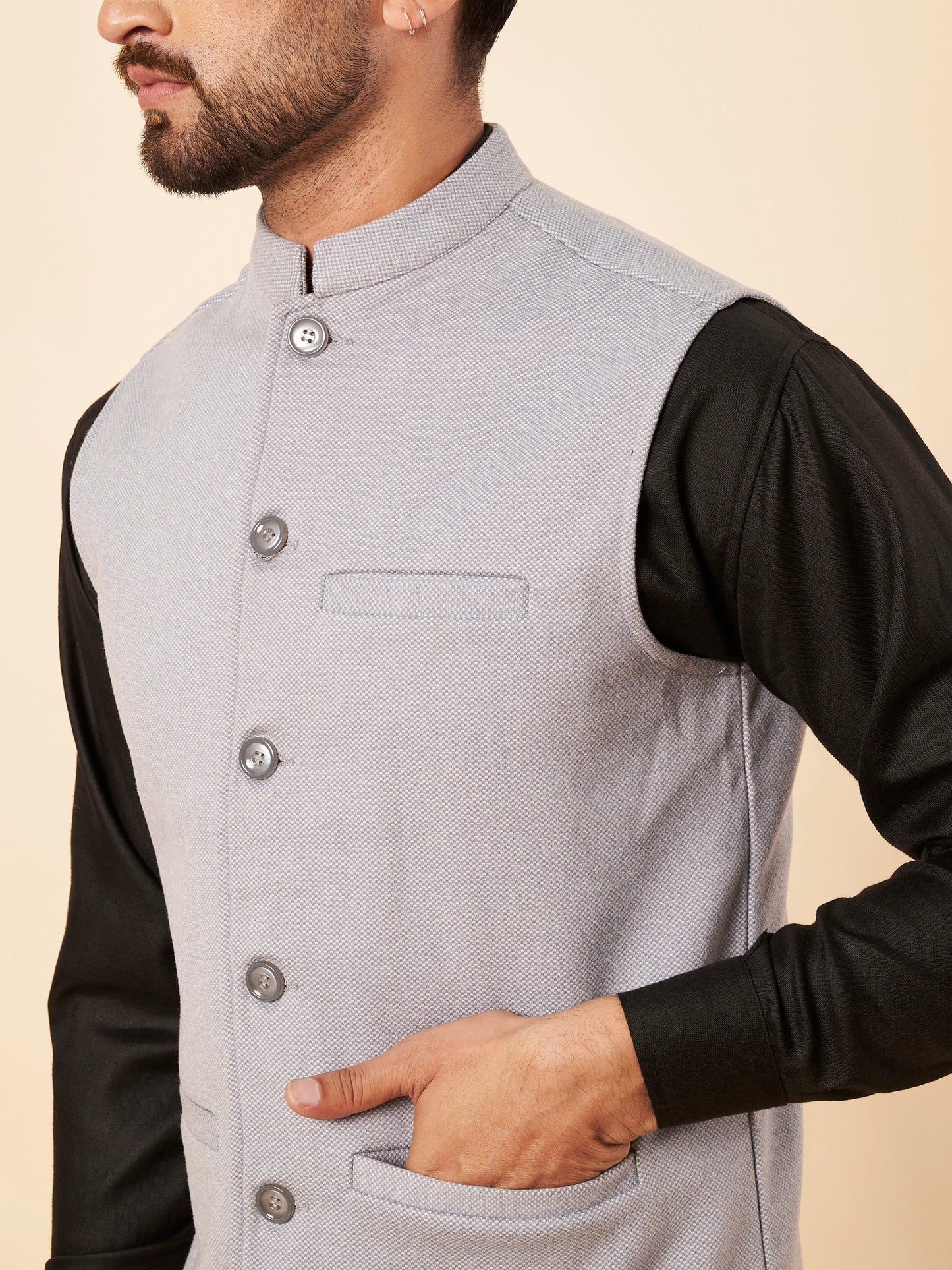 Men's Tweed Nehru Jacket | Light Blue
