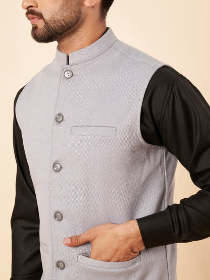 Men's Tweed Nehru Jacket | Light Blue