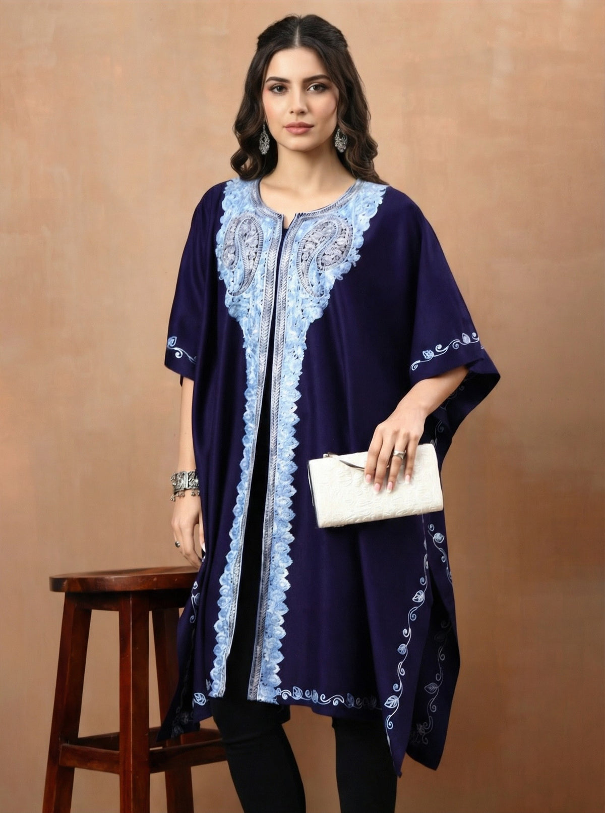 Aari Paisley Embroidery Blue Pheran Shrug - view 4