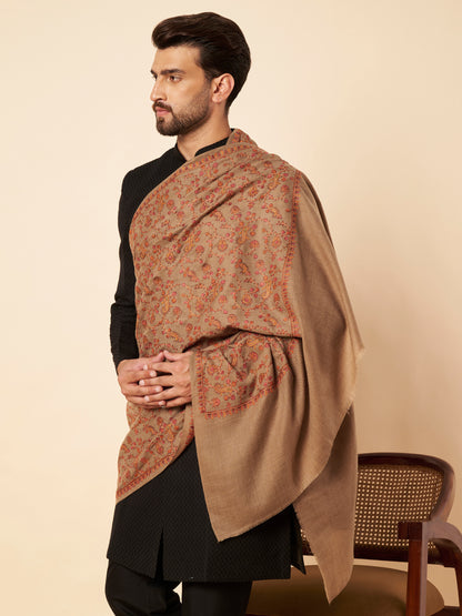 Pure Wool Shawl with All-over Multicolour Royal Paisley Sozni Embroidery - view 3