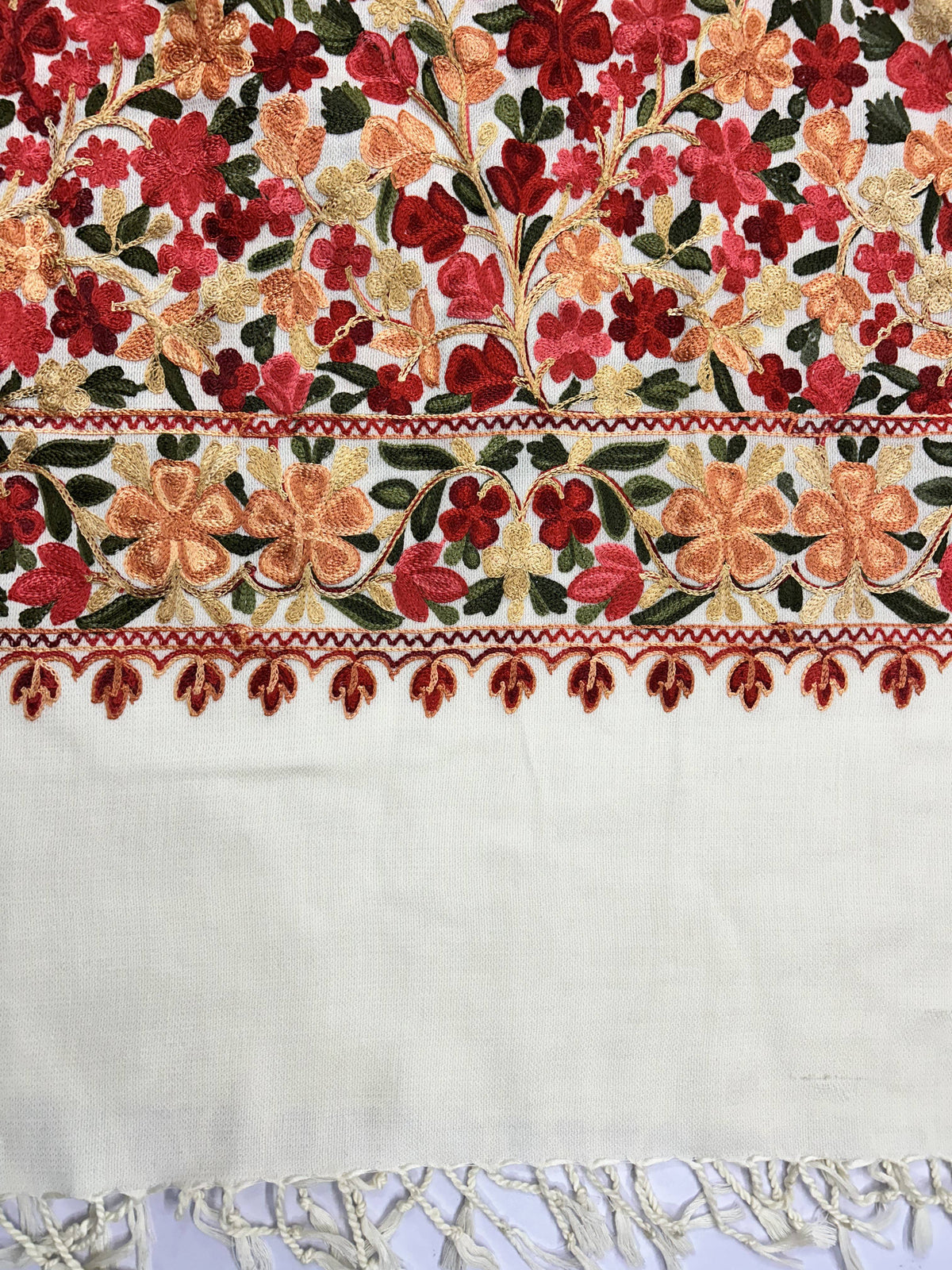 Kashmiri Aari Embroidery Woollen Stole for Women | White - view 4