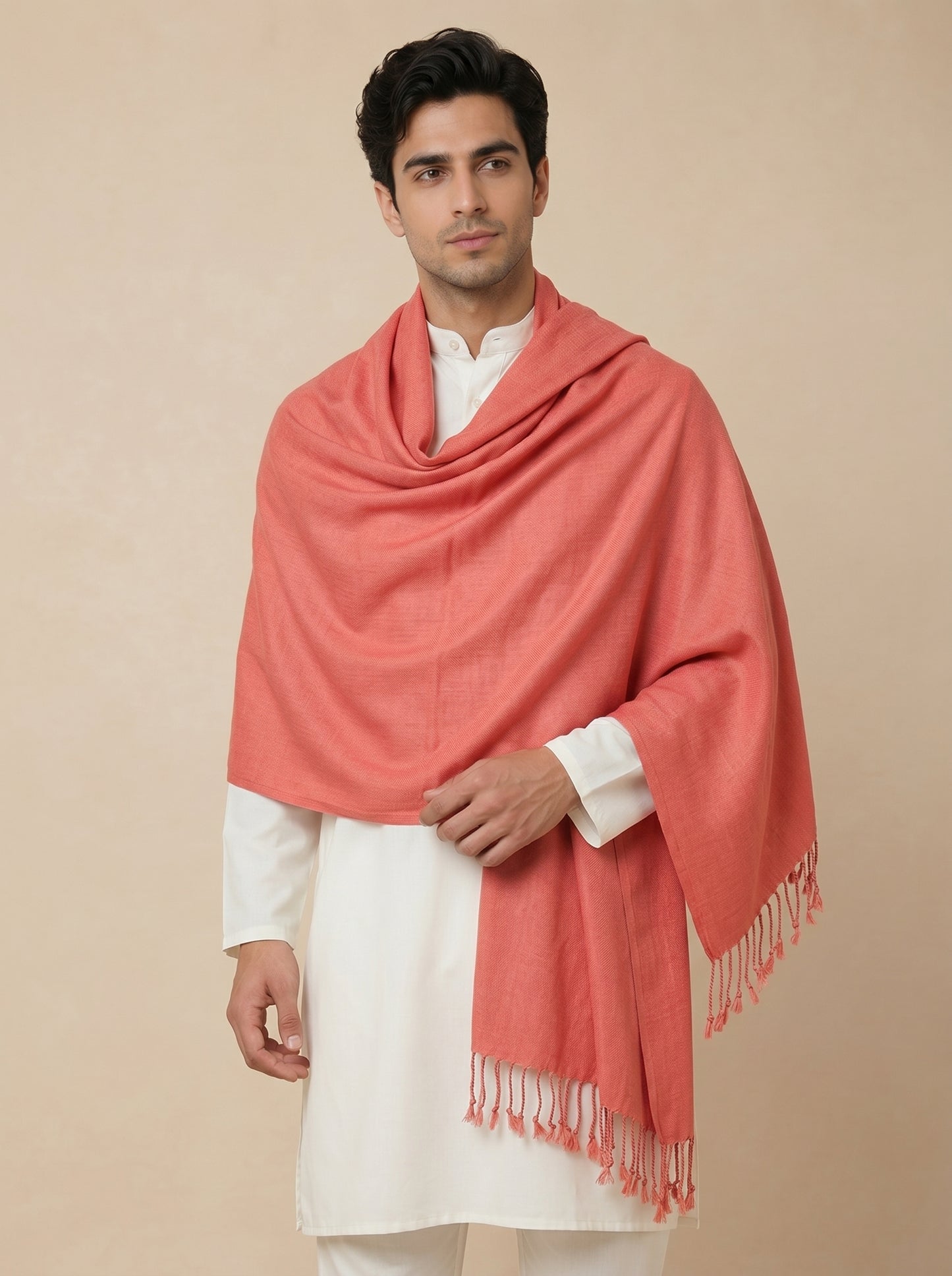 Men Lightweight Solid Color Warm Stole | Peach - view 3